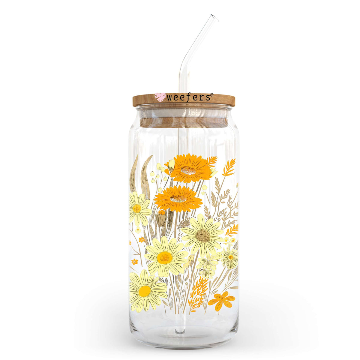 Yellow Wild Flowers 20oz Libbey Glass Can UV DTF or Sublimation Wrap - Decal Transfer Weefers