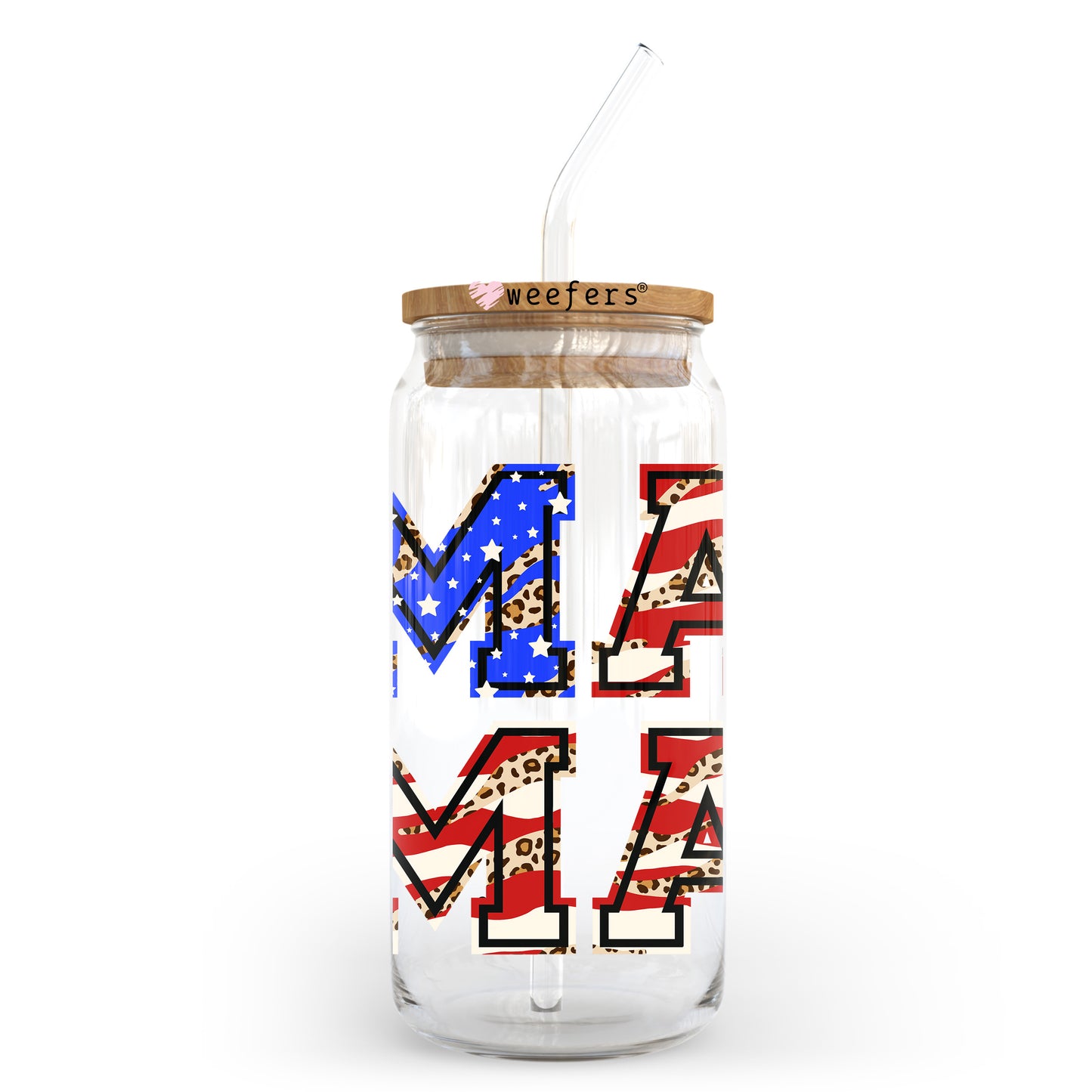 Red and Blue Mama Block 20oz Libbey Glass Can UV DTF or Sublimation Wrap - Decal Transfer Weefers