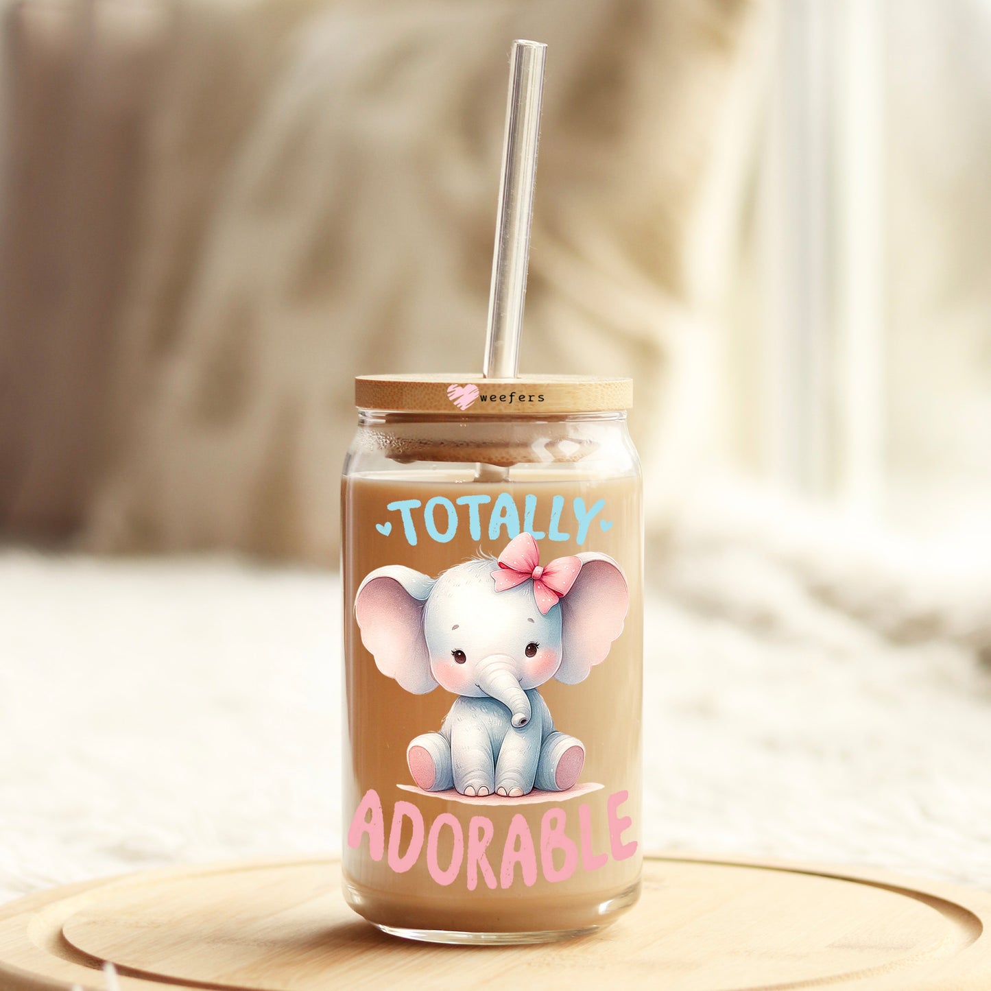 Totally Adorable Baby Elephant 16oz Libbey Glass Can UV DTF or Sublimation Wrap - Transfer Weefers