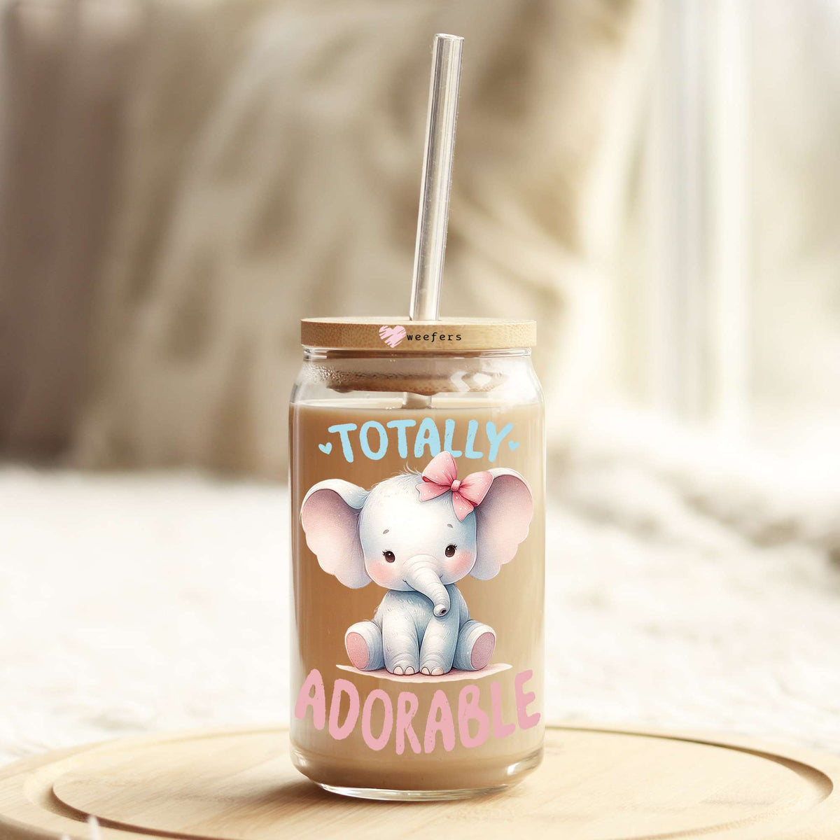 Totally Adorable Baby Elephant 16oz Libbey Glass Can UV DTF or Sublimation Wrap - Transfer Weefers