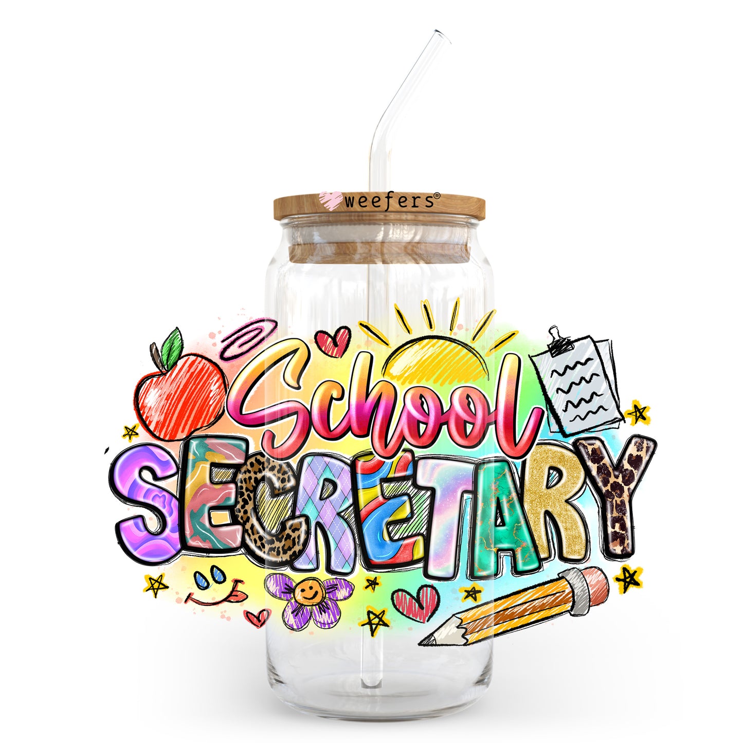 School Secretary 20oz Libbey Glass Can UV DTF or Sublimation Wrap - Decal Transfer Weefers