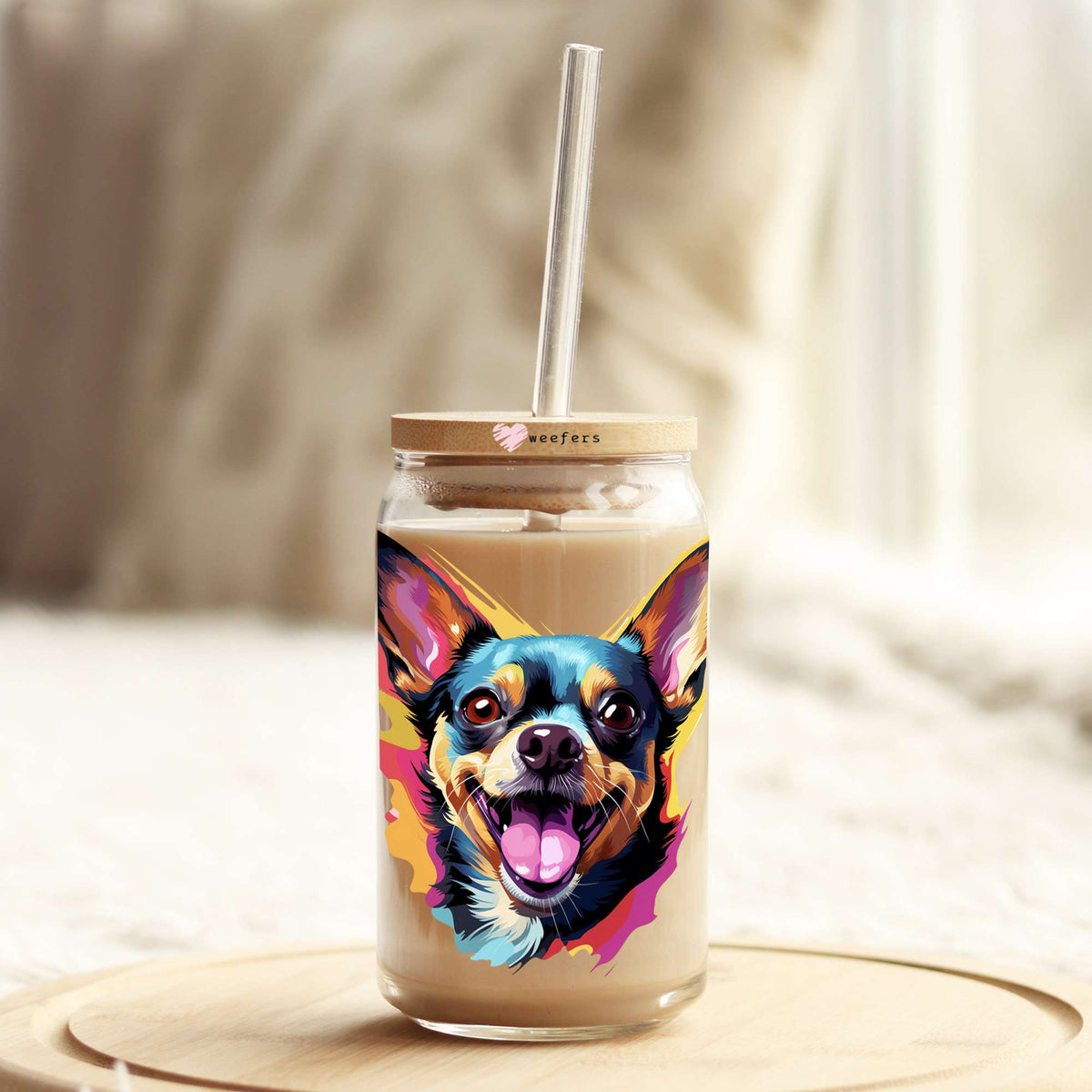 Chihuahua Colorful Watercolor 16oz Libbey Glass Can UV DTF or Sublimation Wrap - Decal Weefers
