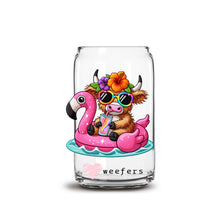 Load image into Gallery viewer, a glass jar with a picture of a cow riding a flamingo
