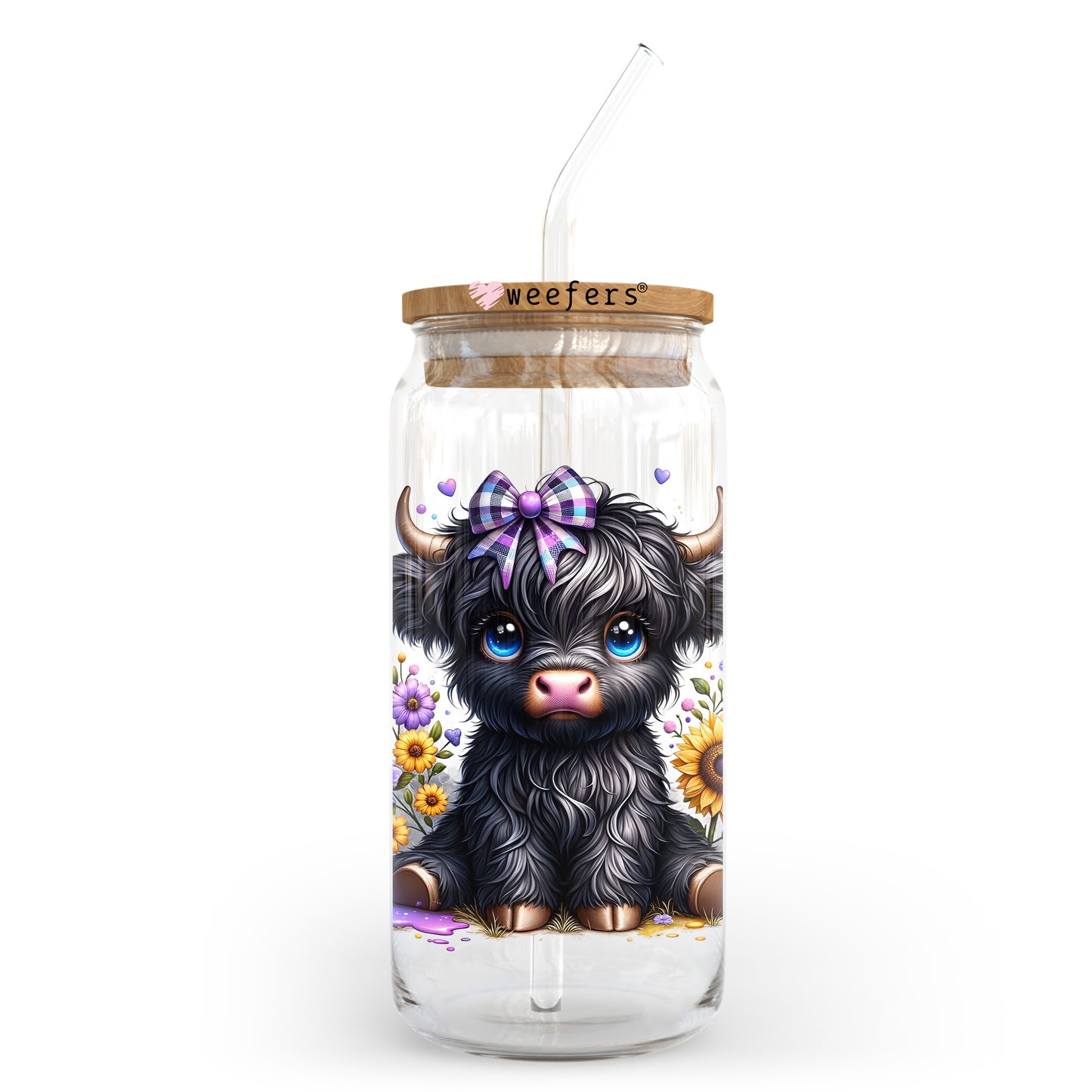 Baby Black Highlander Cow 20oz Libbey Glass Can, 34oz Hip Sip, 40oz Tumbler, 24oz Cold Cup UV DTF or Sublimation Decal Transfer Weefers