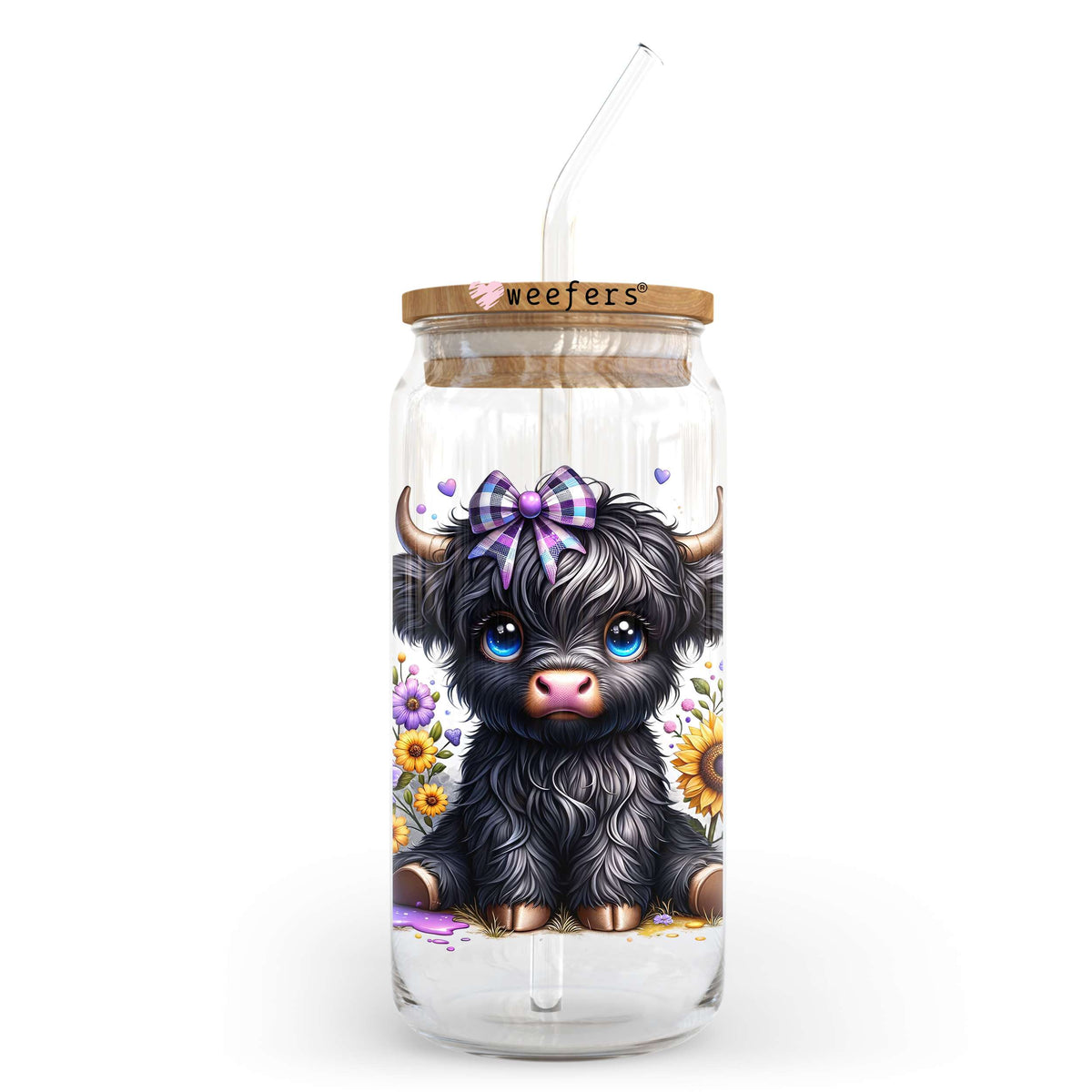 Baby Black Highlander Cow 20oz Libbey Glass Can, 34oz Hip Sip, 40oz Tumbler, 24oz Cold Cup UV DTF or Sublimation Decal Transfer Weefers