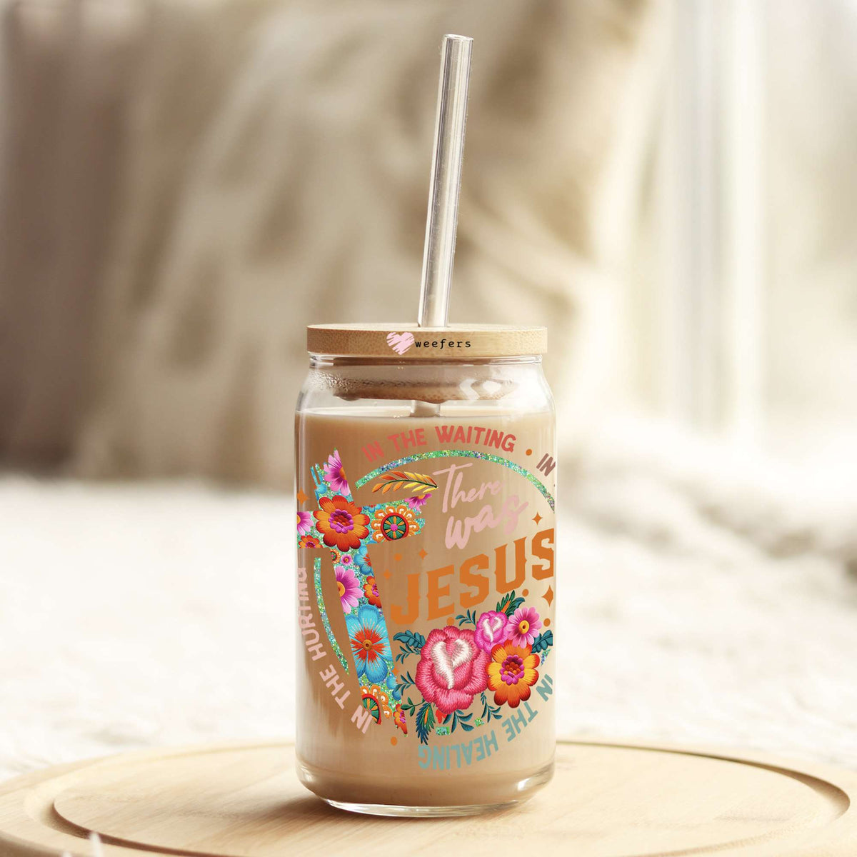 In the Waiting there was Jesus 16oz Libbey Glass Can UV DTF or Sublimation Wrap - Decal Transfer Weefers