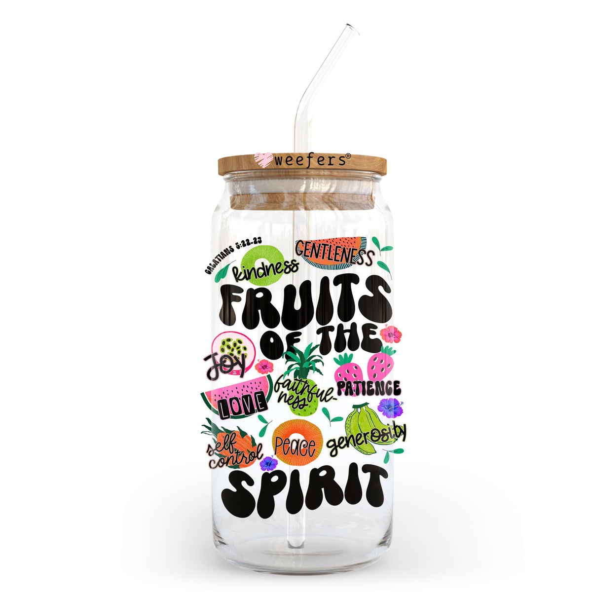 Fruits of the Spirit 20oz Libbey Glass Can UV DTF or Sublimation Wrap - Decal Transfer Weefers