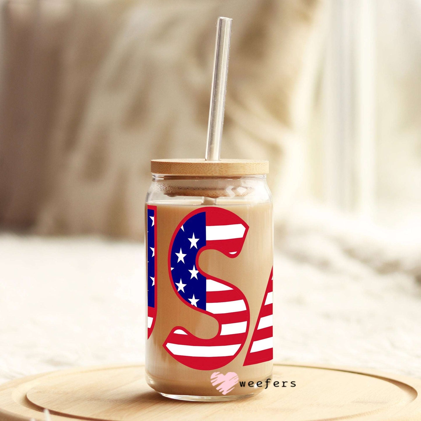 4th of July USA 16oz Libbey Glass Can UV DTF or Sublimation Wrap - Decal Weefers