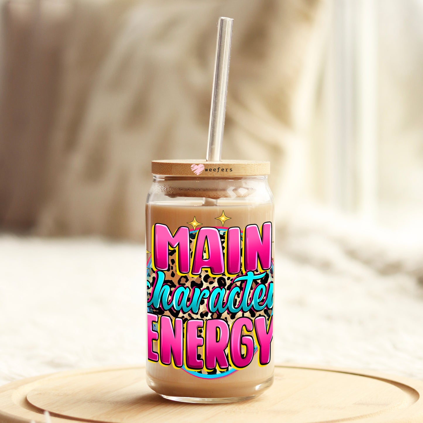 Main Character Energy Pink Teal 16oz Libbey Glass Can UV DTF or Sublimation Wrap - Decal Weefers
