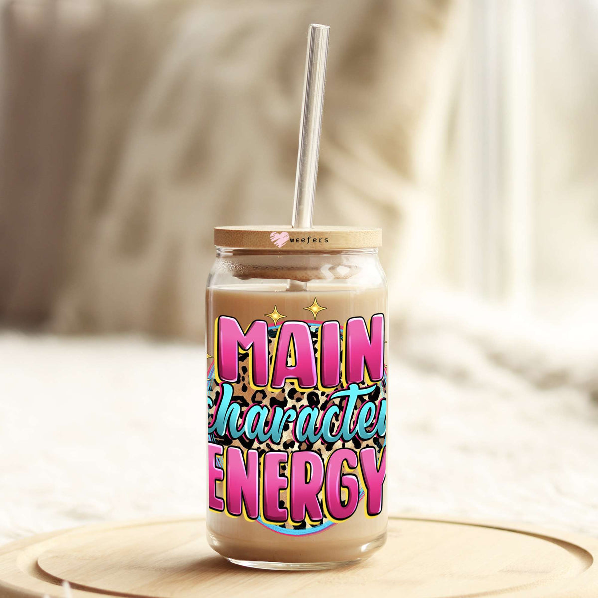 Main Character Energy Pink Teal 16oz Libbey Glass Can UV DTF or Sublimation Wrap - Decal Weefers