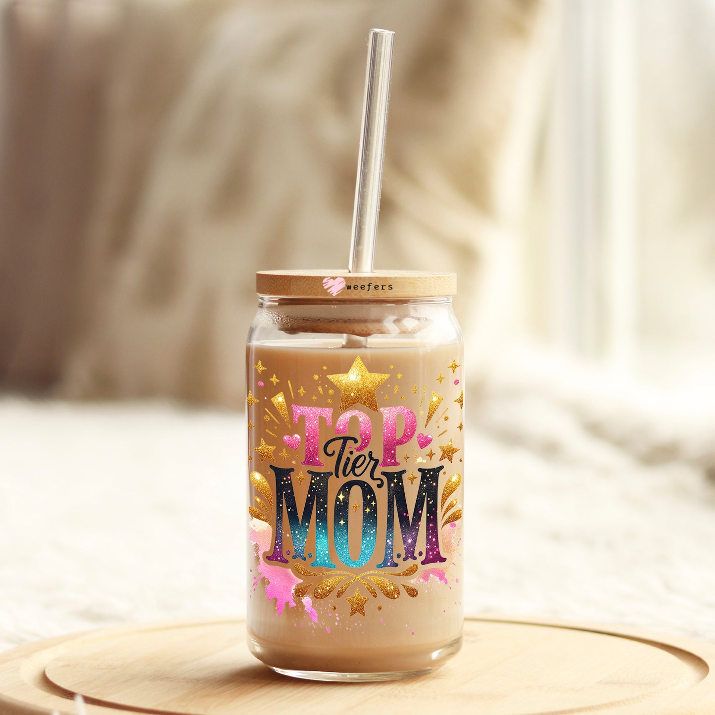 Top Tier Mom 16oz Libbey Glass Can UV DTF or Sublimation Wrap - Decal Transfers Weefers
