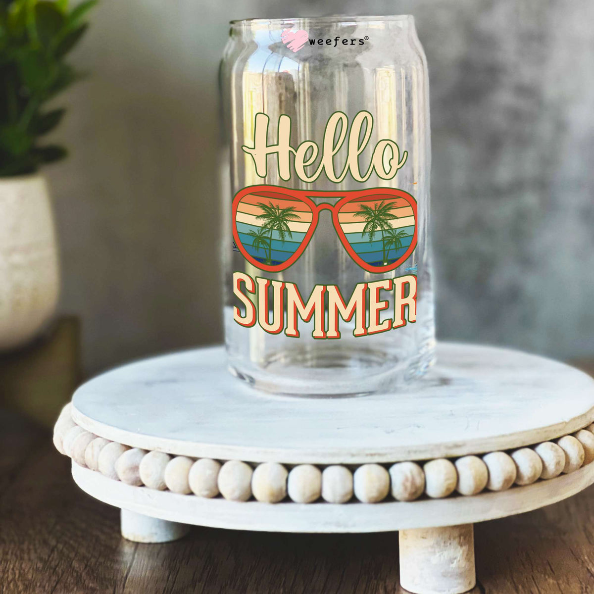 Hello Summer Island 16oz Libbey Glass Can UV DTF or Sublimation Wrap Decal Transfer Weefers
