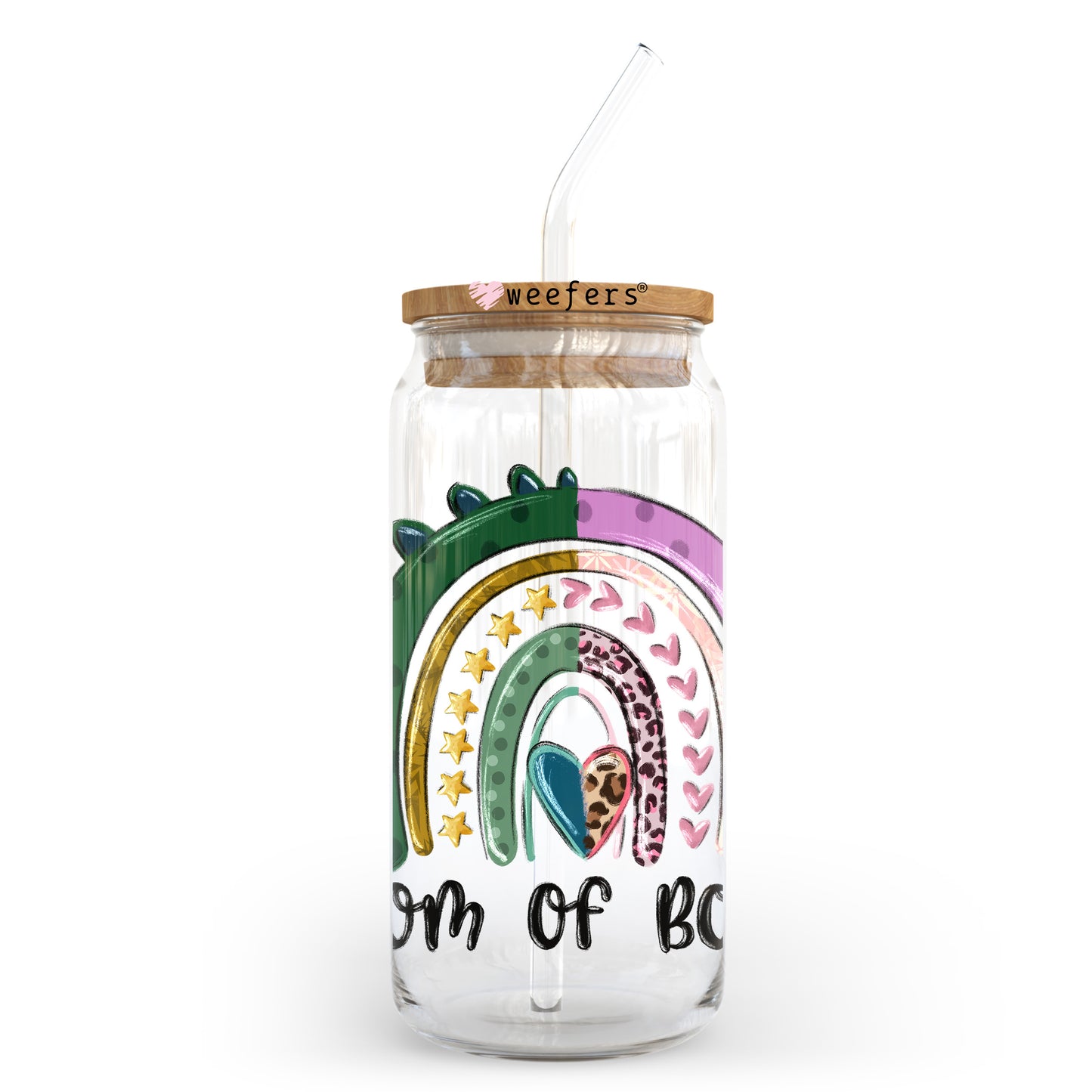Mom of Both Green and Purple Rainbow 20oz Libbey Glass Can UV DTF or Sublimation Wrap - Decal Transfer Weefers