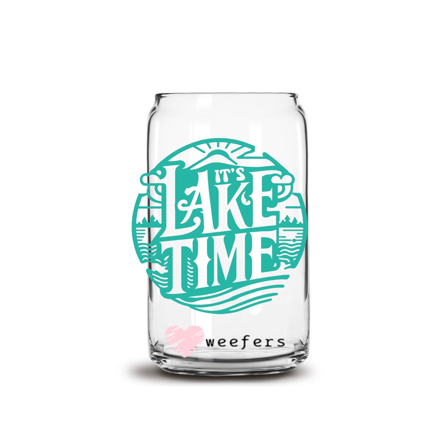 Lake Time Teal 16oz Libbey Glass Can UV DTF or Sublimation Wrap Decal Transfer Weefers