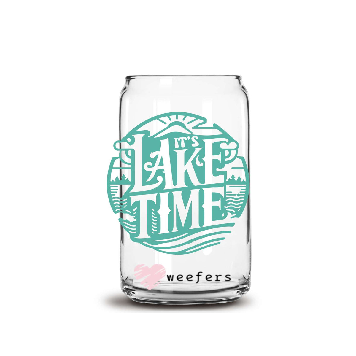 Lake Time Teal 16oz Libbey Glass Can UV DTF or Sublimation Wrap Decal Transfer Weefers
