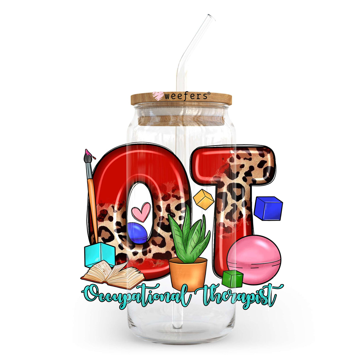 Red OT Occupational Therapist 20oz Libbey Glass Can UV DTF or Sublimation Wrap - Decal Transfer Weefers