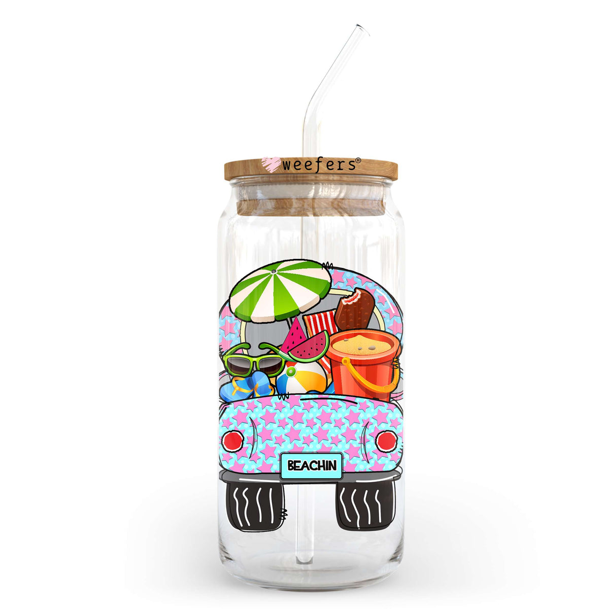 Beachin Packed for the Beach 20oz Libbey Glass Can, 34oz Hip Sip UV DTF or Sublimation Decal Transfer Weefers