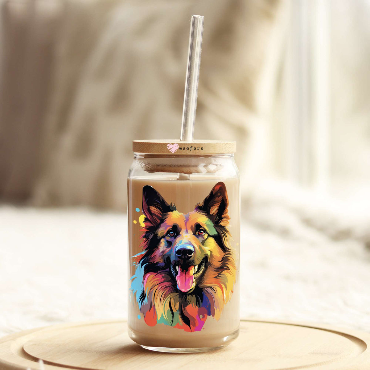 Belgian Tervuren Colorful Watercolor 16oz Libbey Glass Can UV DTF or Sublimation Wrap - Decal Weefers