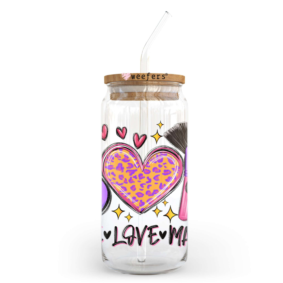 Peace Love Makeup 20oz Libbey Glass Can UV DTF or Sublimation Wrap - Decal Weefers