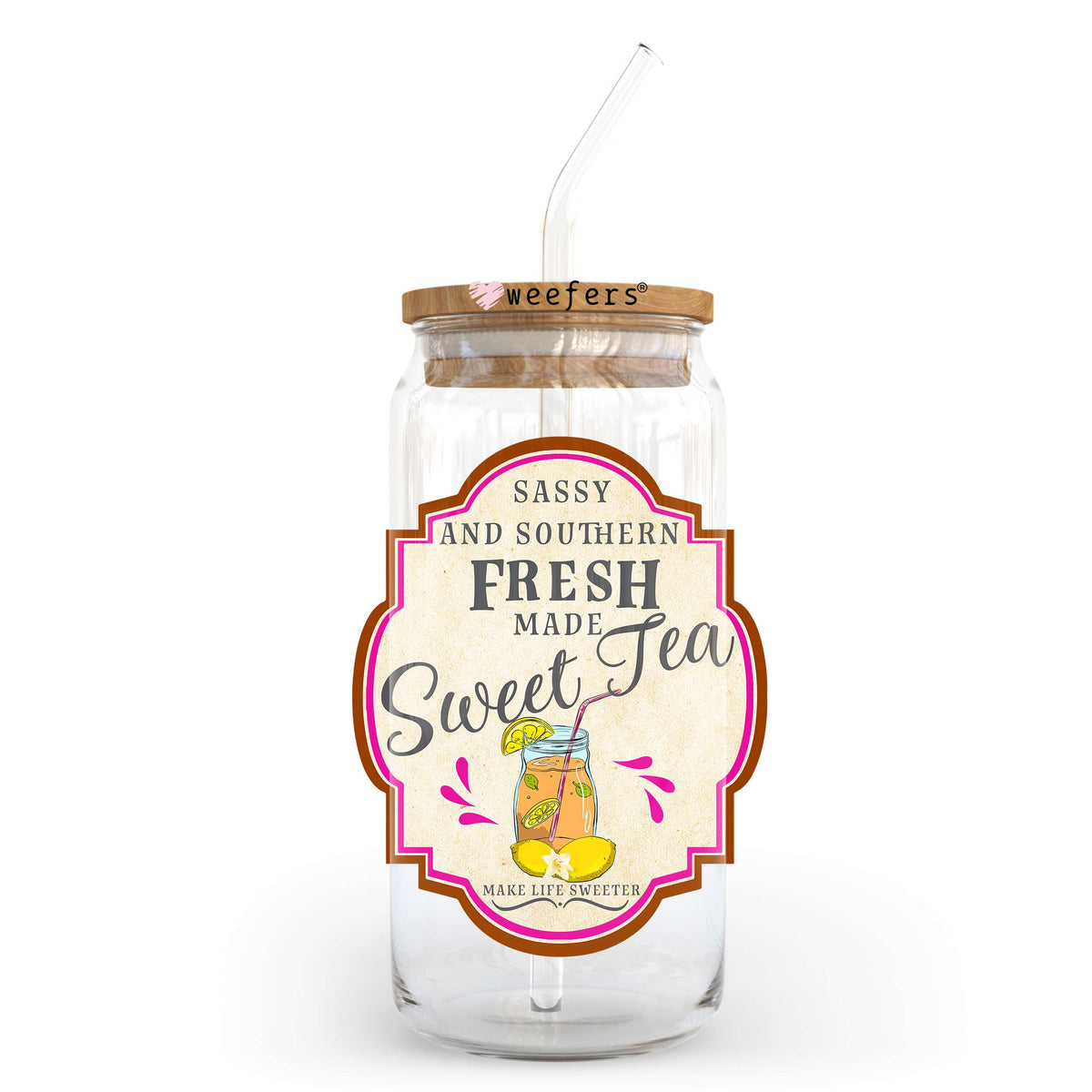 Sassy And Southern Fresh Made Sweet Tea 20oz Libbey Glass Can UV DTF or Sublimation Wrap - Decal Weefers