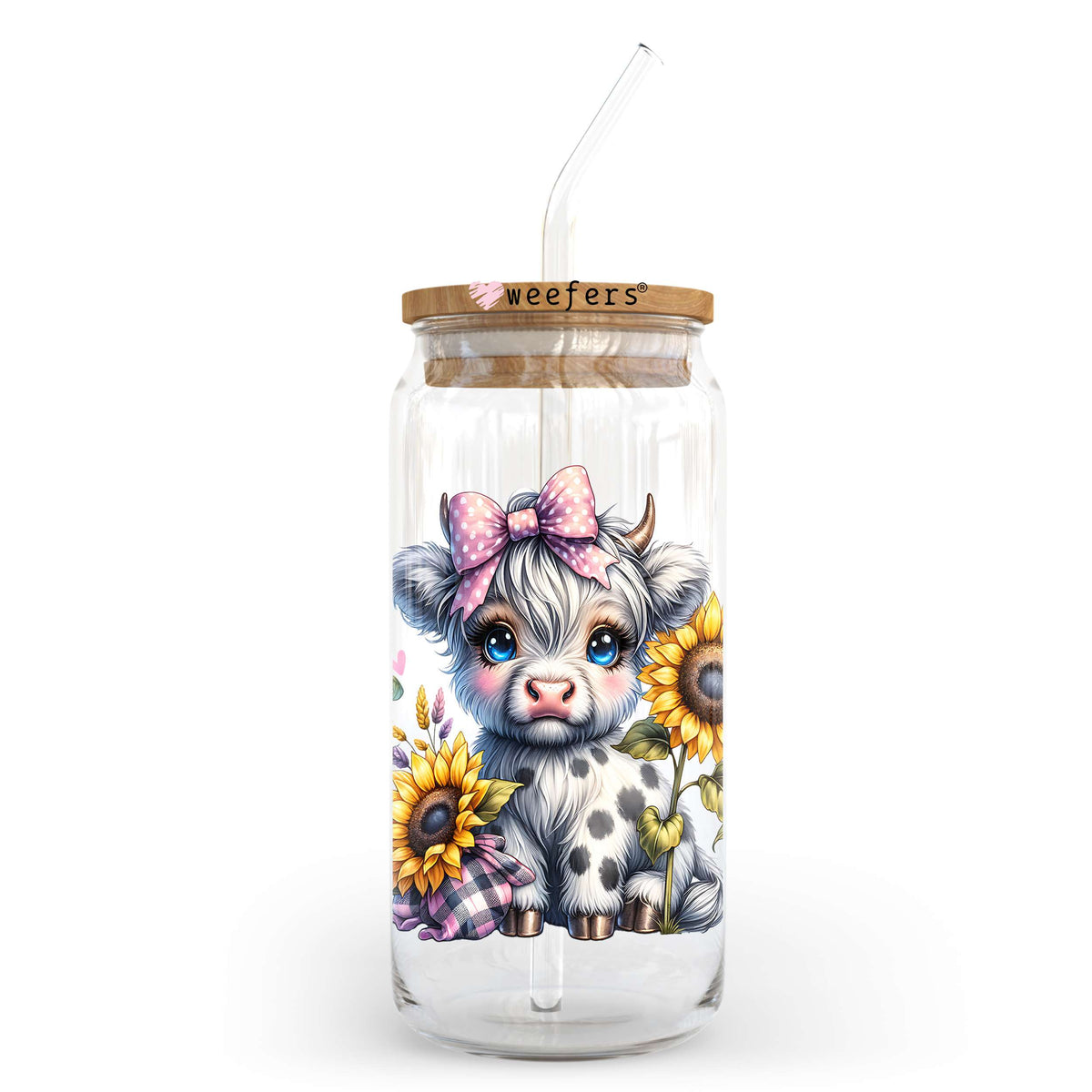 Sunflower Cute Highlander Cow 20oz Libbey Glass Can UV DTF or Sublimation Wrap Transfer Weefers