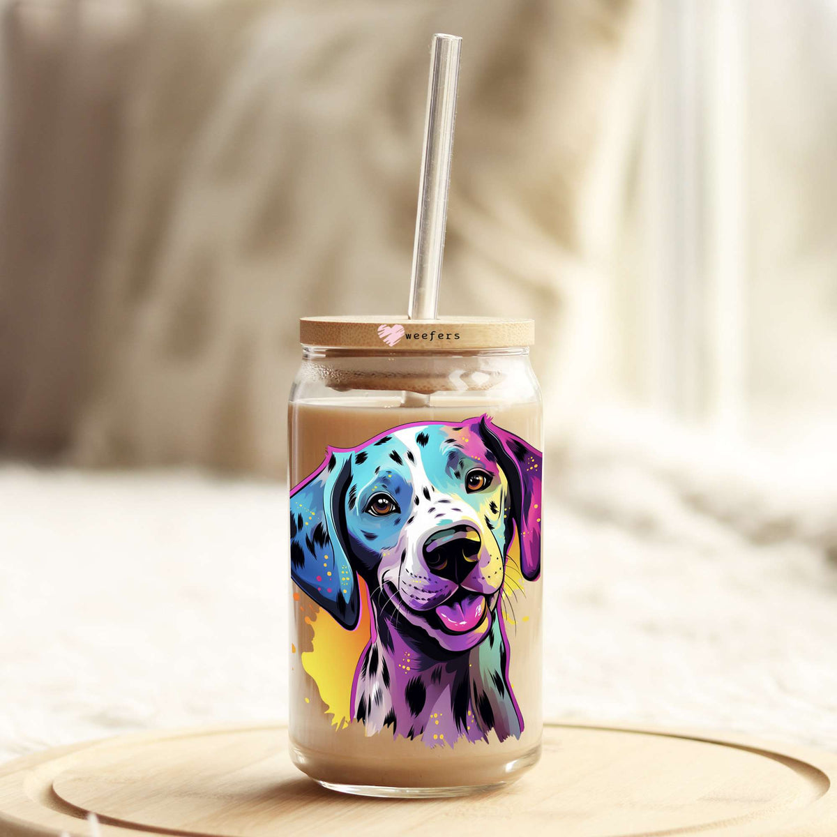 Dalmatian Colorful Watercolor 16oz Libbey Glass Can UV DTF or Sublimation Wrap - Decal Weefers