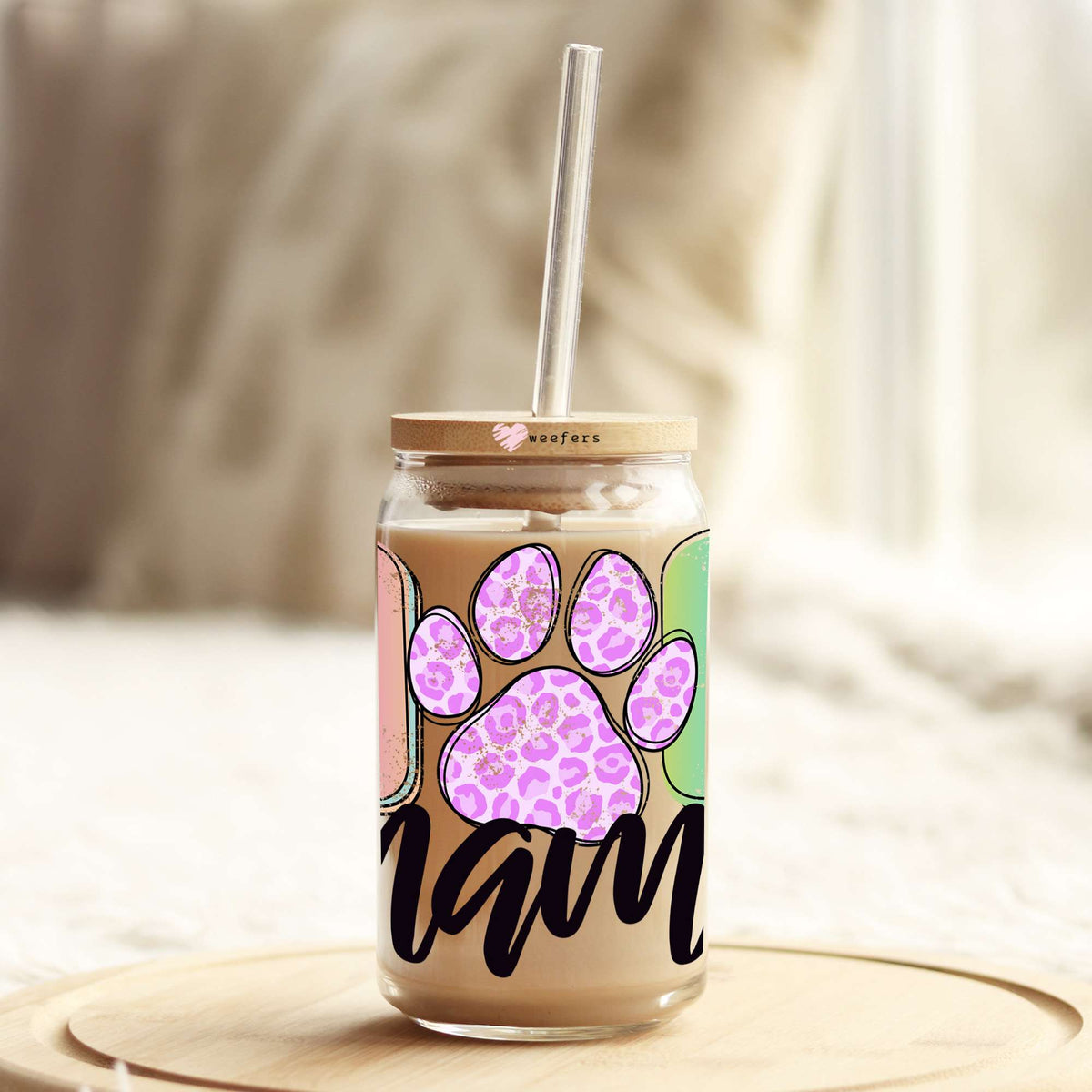 Colorful Paw Dog Mama 16oz Libbey Glass Can UV DTF or Sublimation Decal Transfers Weefers