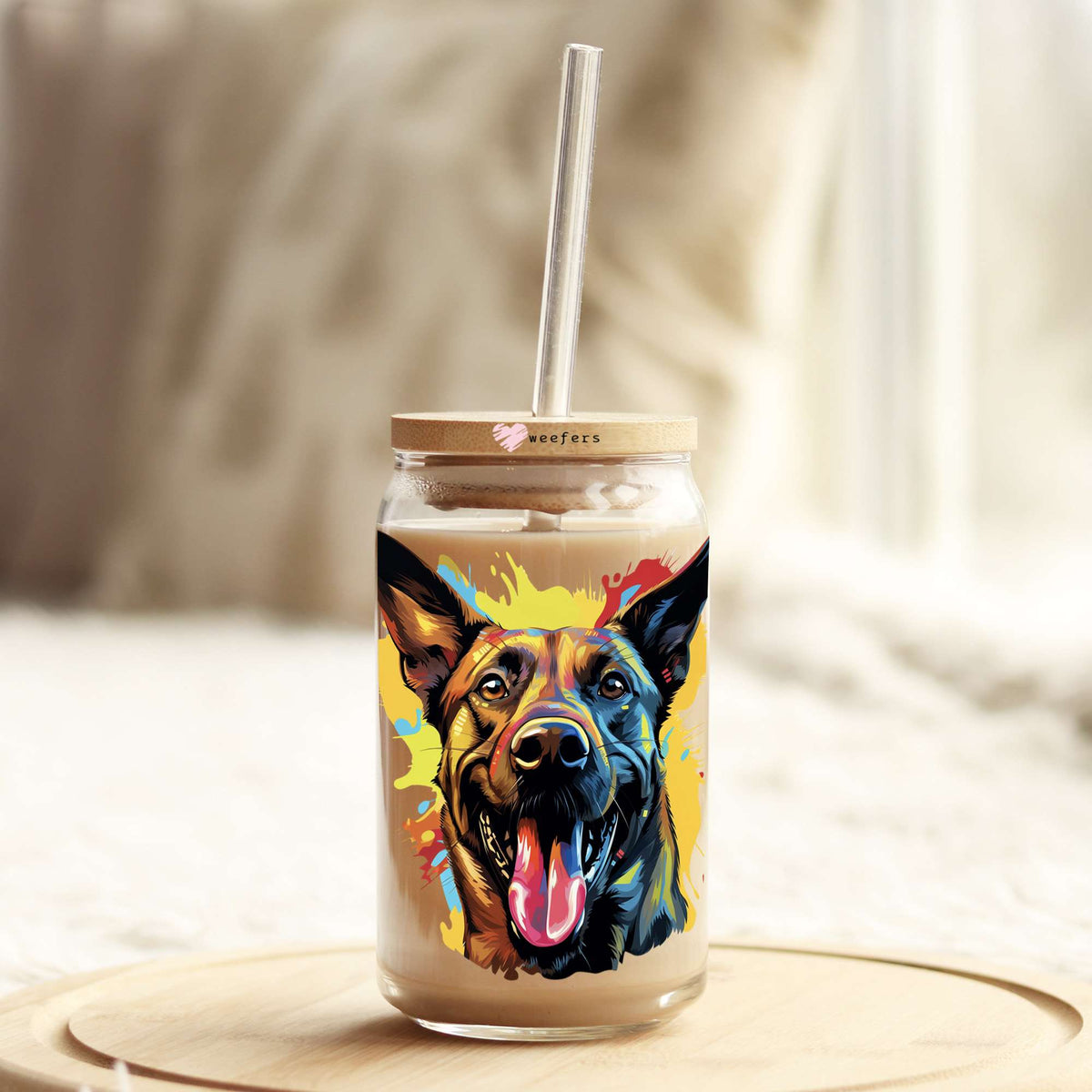 Belgian Malinois Colorful Watercolor 16oz Libbey Glass Can UV DTF or Sublimation Wrap - Decal Weefers