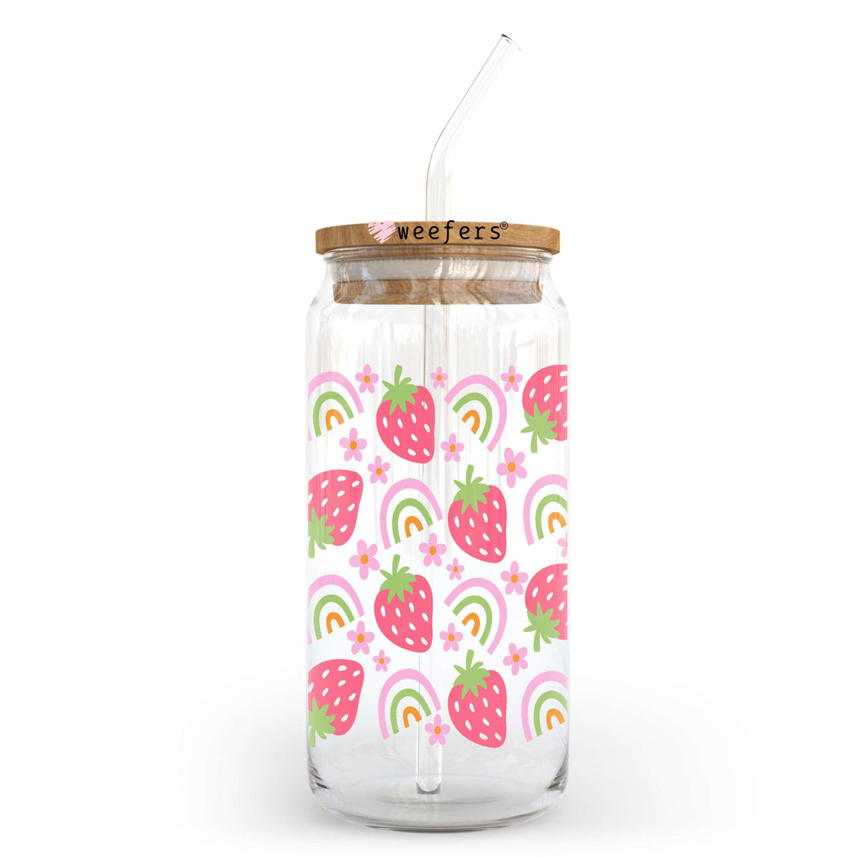 Strawberry Rainbows 20oz Libbey Glass Can, 34oz Hip Sip, 40oz Tumbler, 24oz Cold Cup UV DTF or Sublimation Decal Transfer Weefers