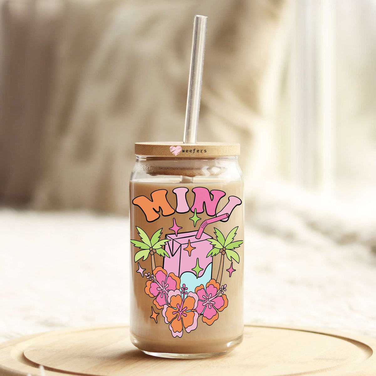 Mini Tropical Cup 16oz Libbey Glass Can UV DTF or Sublimation Decal - Transfer Weefers