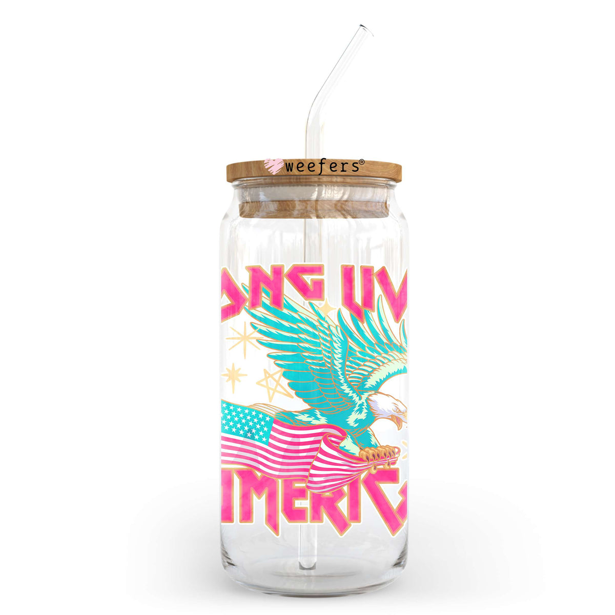 Long Live America Pink 20oz Libbey Glass Can, 34oz Hip Sip, 40oz Tumbler, 24oz Cold Cup UV DTF or Sublimation Decal Transfer Weefers