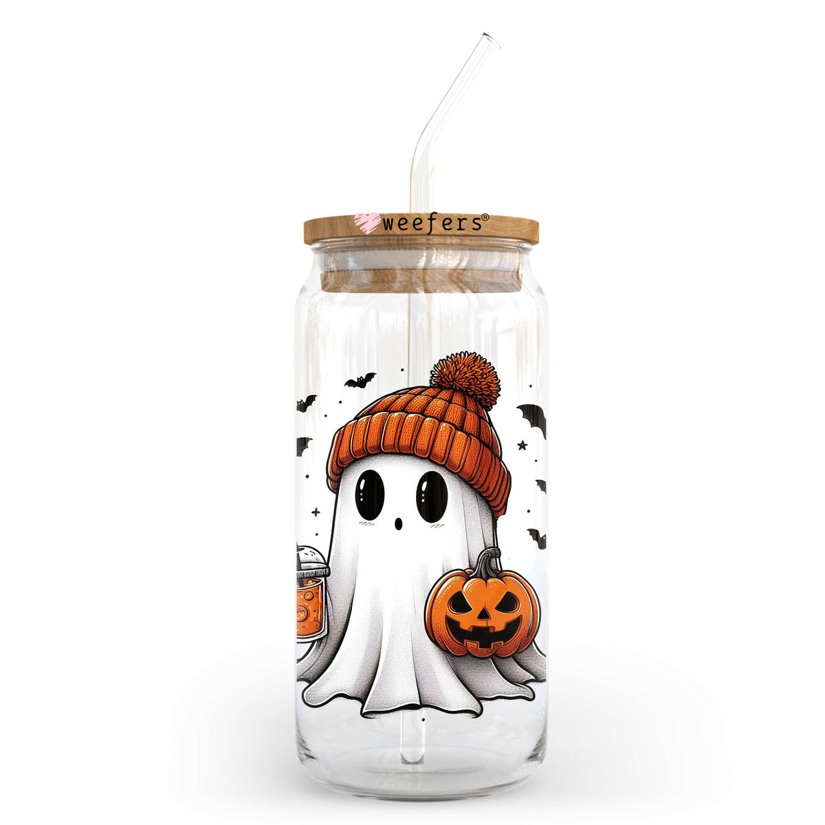 Ghost With Orange Drink 20oz Libbey Glass Can, 34oz Hip Sip, 40oz Tumbler, 24oz Cold Cup UV DTF or Sublimation Decal Transfer Weefers