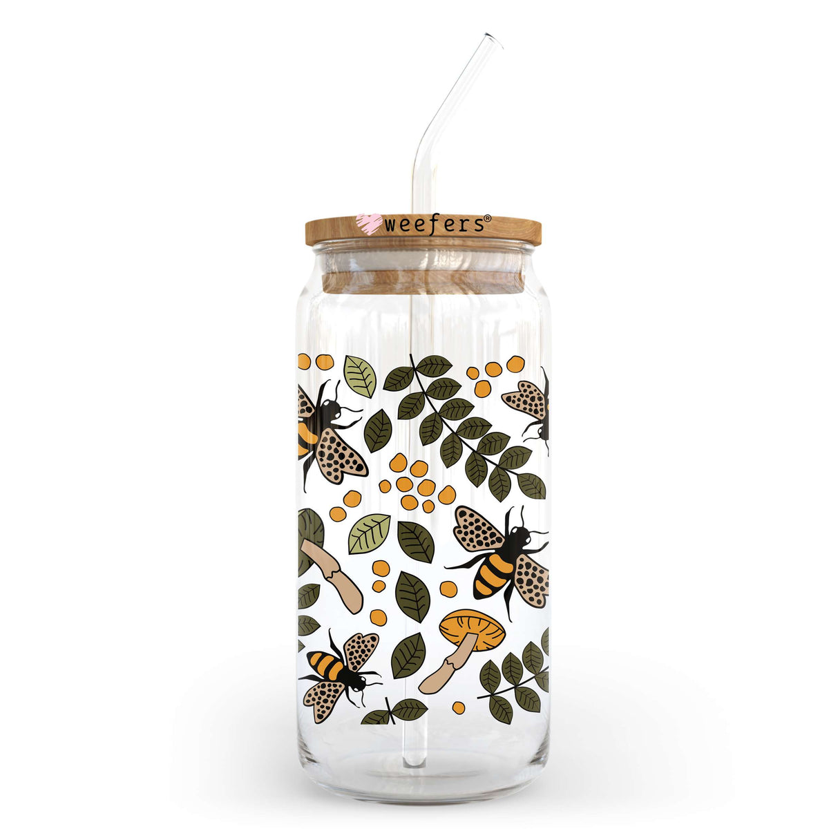 Bees And Mushrooms 20oz Libbey Glass Can UV DTF or Sublimation Wrap - Decal Weefers