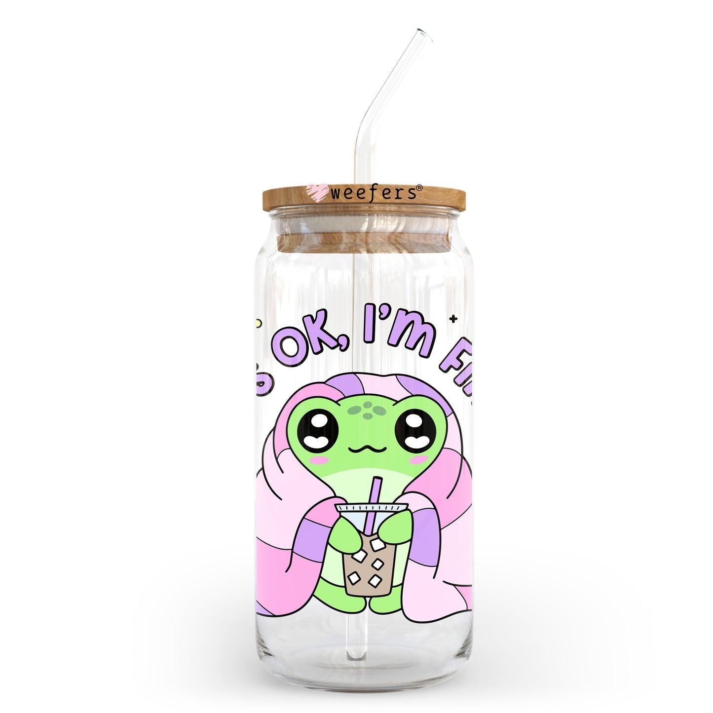 It's Okay I'm Fine Frog 20oz Libbey Glass Can, 34oz Hip Sip, 40oz Tumbler, 24oz Cold Cup UV DTF or Sublimation Decal Transfer Weefers