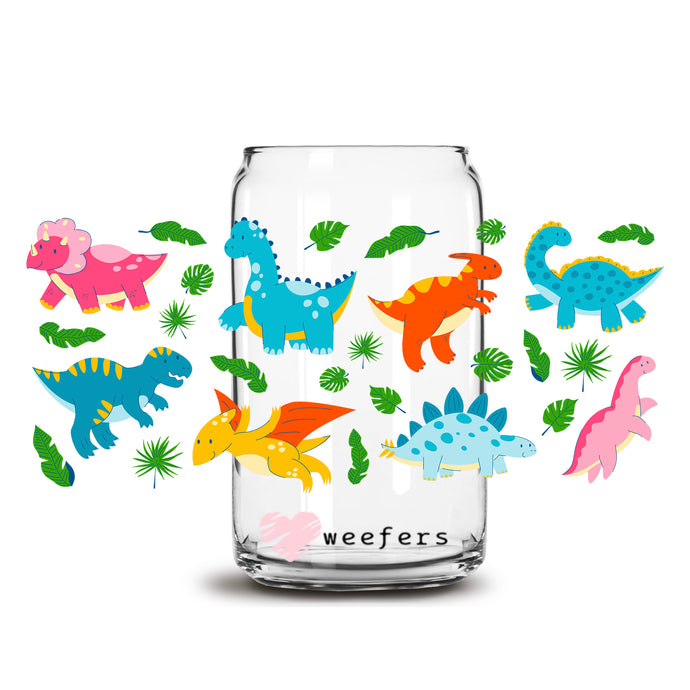 a glass jar filled with colorful dinosaur stickers
