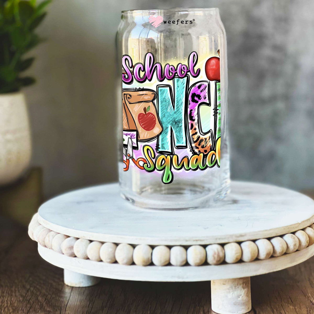 School Lunch Squad 16oz Libbey Glass Can UV DTF or Sublimation Wrap Decal Transfer Weefers