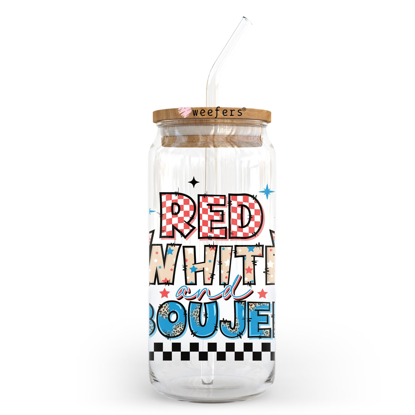 Red White Boujee 4th of July 20oz Libbey Glass Can, 34oz Hip Sip, 40oz Tumbler, 24oz Cold Cup UV DTF or Sublimation Decal Transfer Weefers