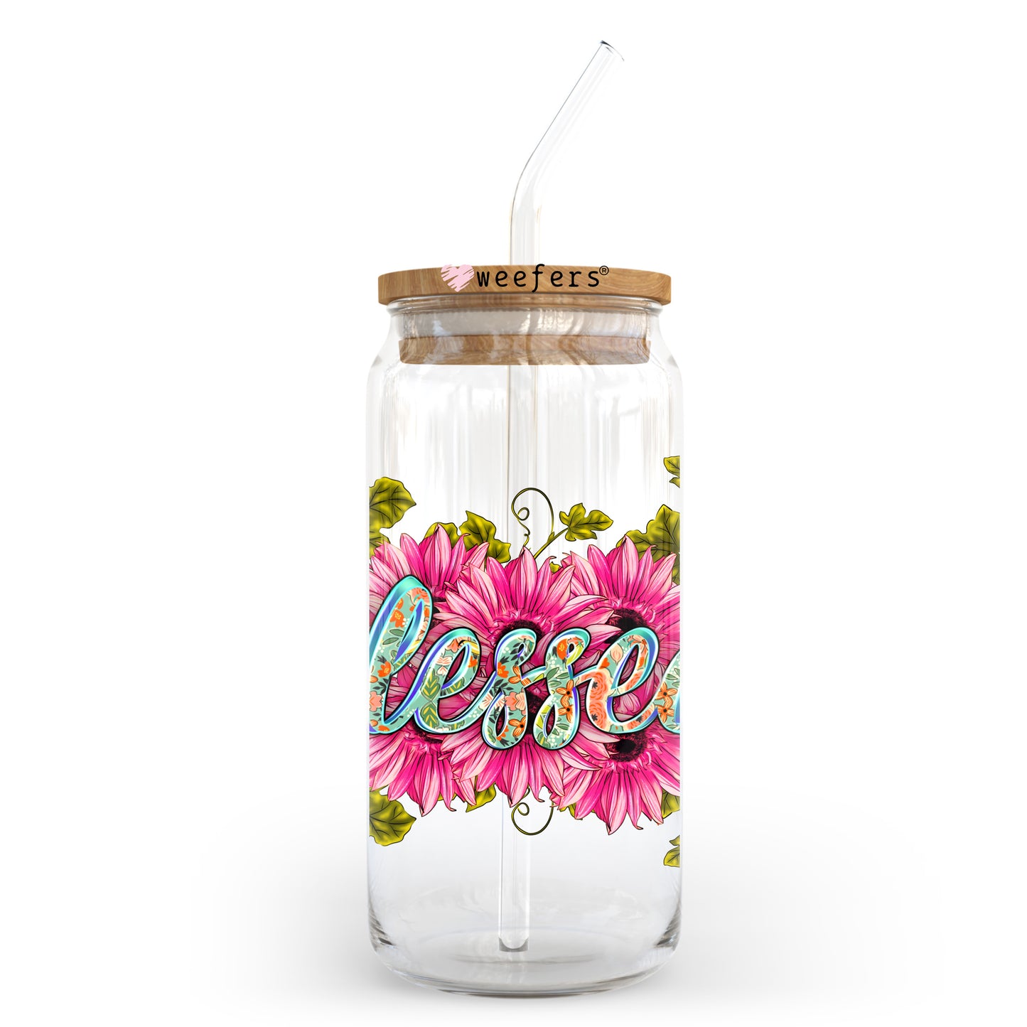 Blessed Pink Floral 20oz Libbey Glass Can UV DTF or Sublimation Wrap - Decal Transfer Weefers