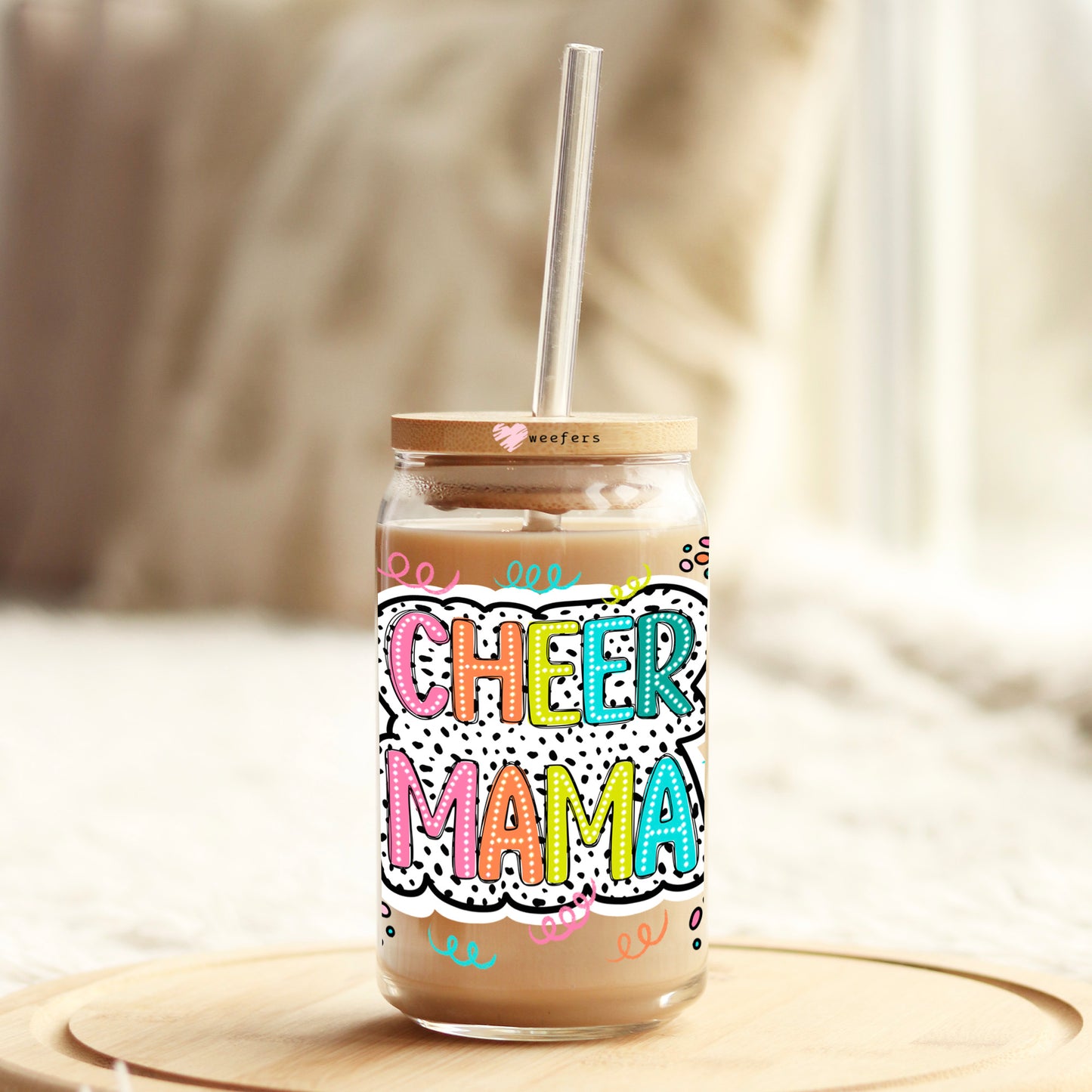 Cheer Mama Polka Dots 16oz Libbey Glass Can UV DTF or Sublimation Wrap - Transfer Weefers