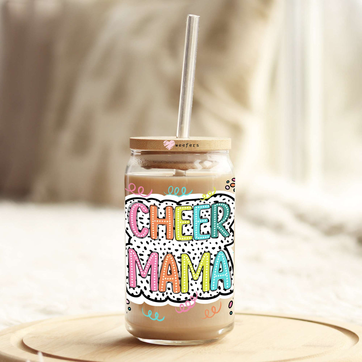 Cheer Mama Polka Dots 16oz Libbey Glass Can UV DTF or Sublimation Wrap - Transfer Weefers