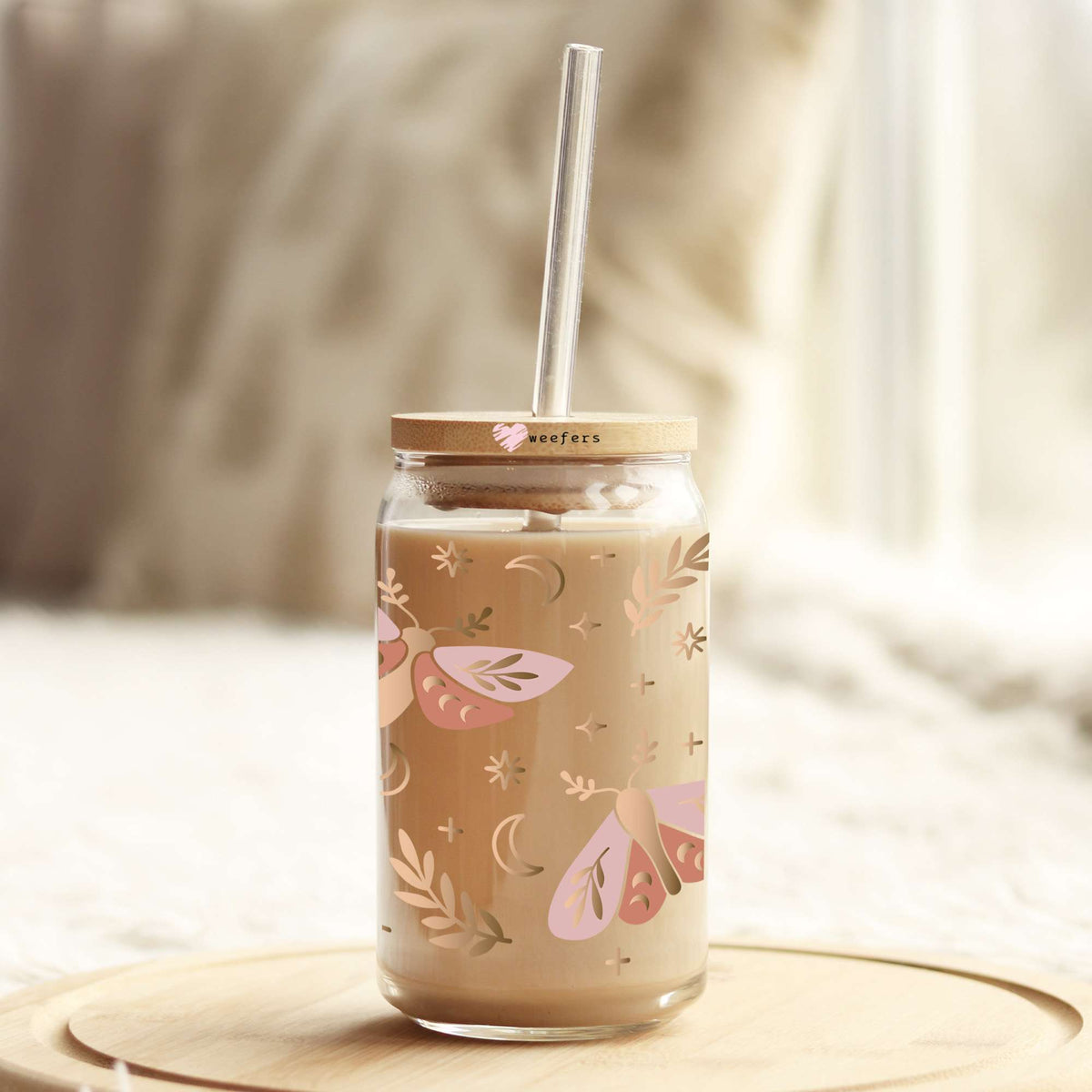 Butterfly Gold Leaves 16oz Libbey Glass Can UV DTF or Sublimation Wrap - Decal Weefers