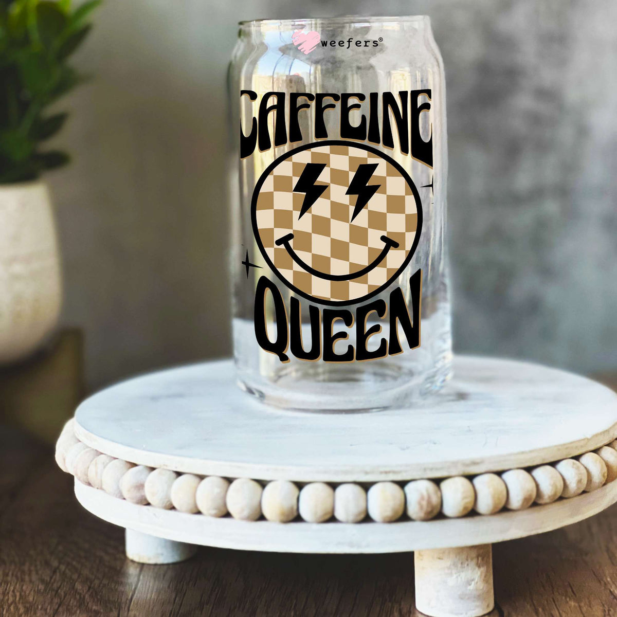 Caffeine Queen 16oz Libbey Glass Can UV DTF or Sublimation Decal Transfer Weefers