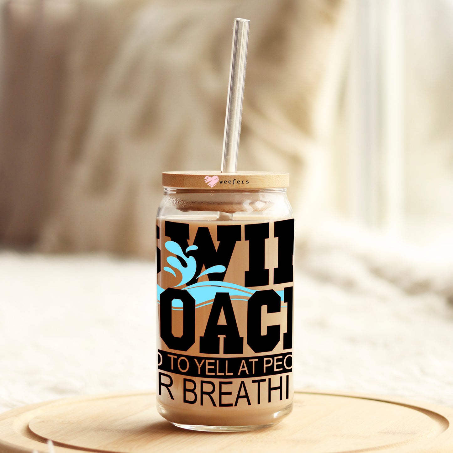 Swim Coach Paid To Yell At People For Breathing 16oz Libbey Glass Can UV DTF or Sublimation Wrap - Decal Transfers Weefers