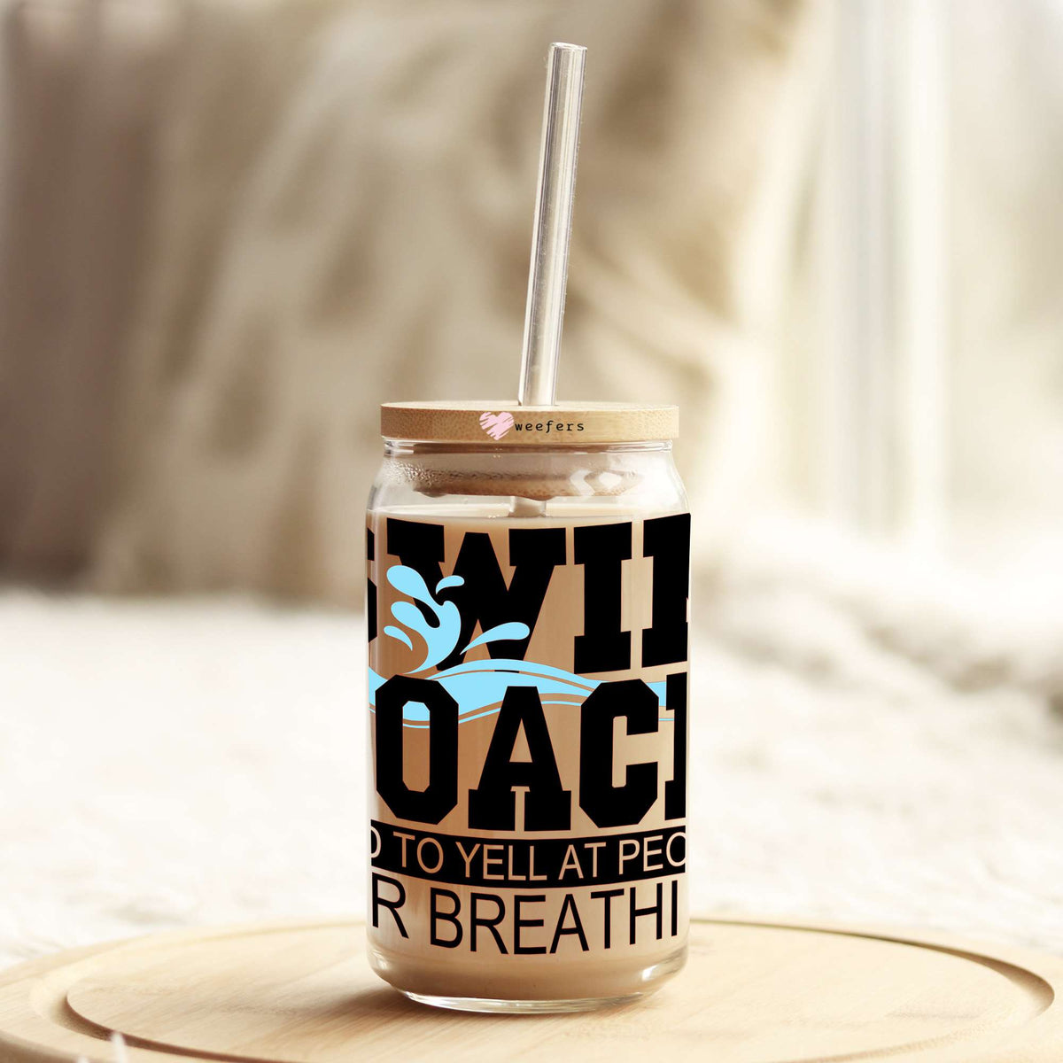 Swim Coach Paid To Yell At People For Breathing 16oz Libbey Glass Can UV DTF or Sublimation Wrap - Decal Transfers Weefers