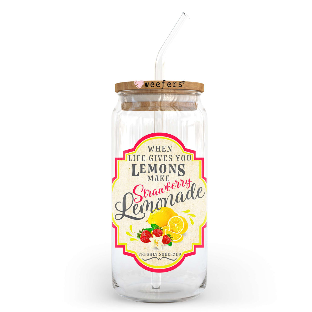 When Life Gives You Lemons Make Strawberry Lemonade 20oz Libbey Glass Can UV DTF or Sublimation Wrap - Decal Weefers