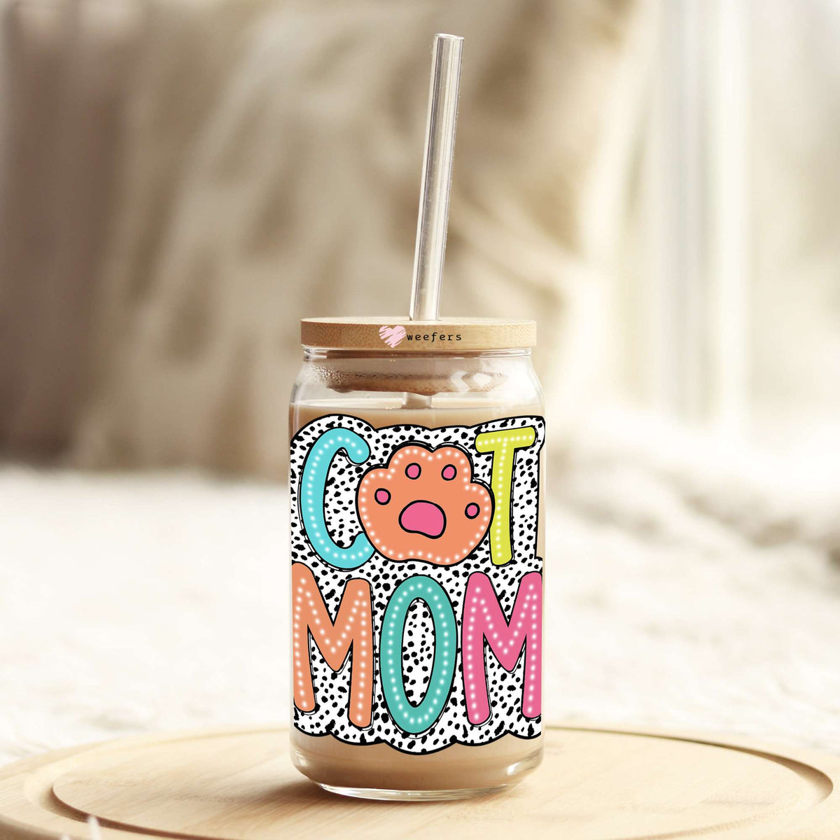 Cat Mom Paw 16oz Libbey Glass Can UV DTF or Sublimation Wrap - Decal Transfer Weefers