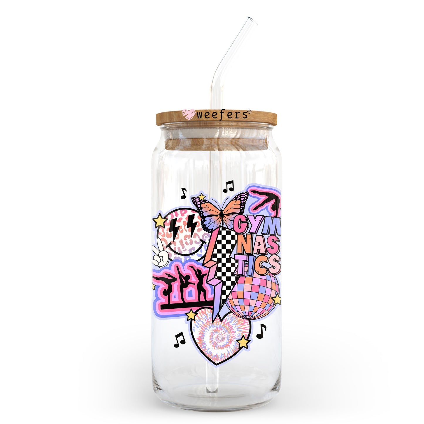 Retro Gymnastics Smile Face 20oz Libbey Glass Can UV DTF or Sublimation Wrap - Decal Transfer Weefers