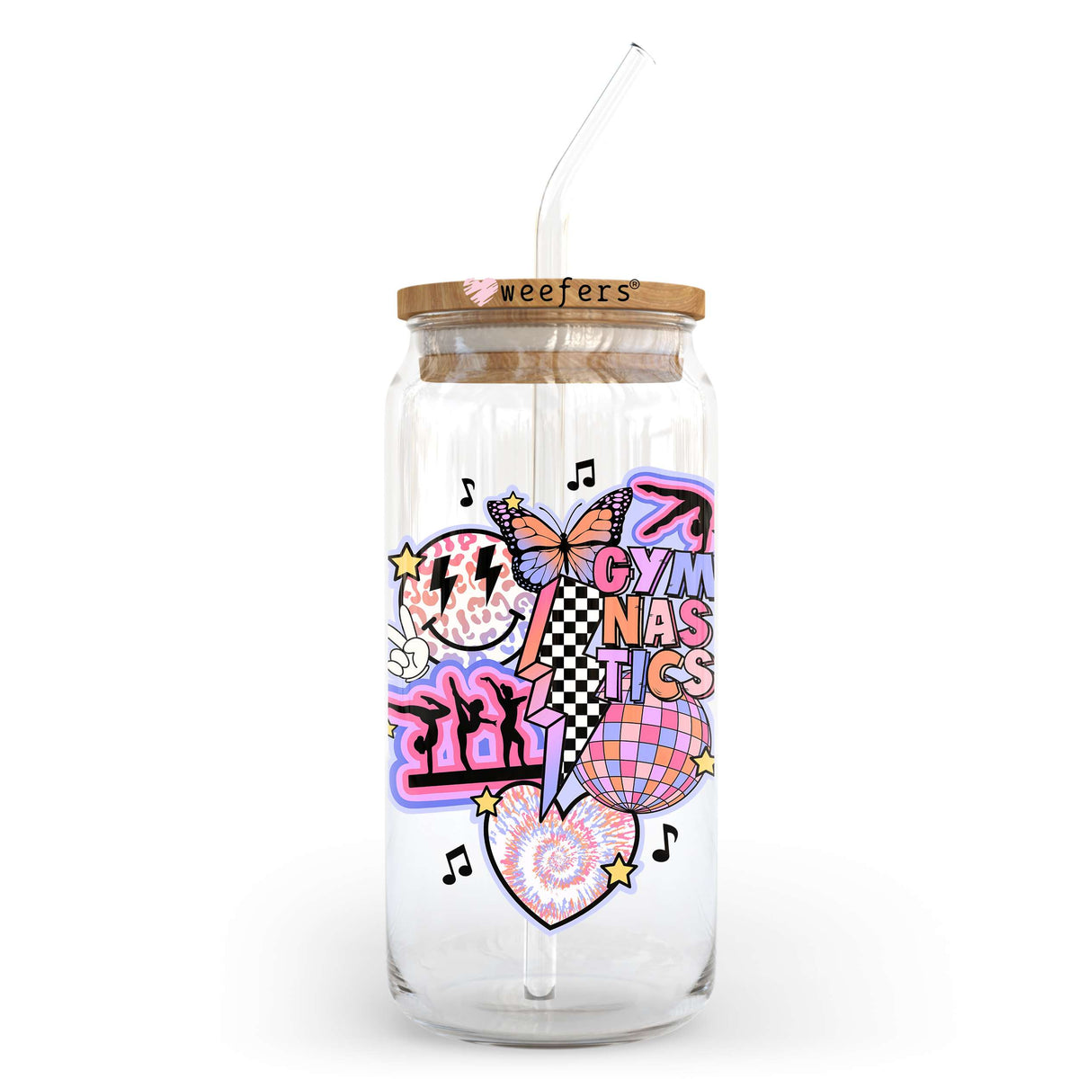 Retro Gymnastics Smile Face 20oz Libbey Glass Can UV DTF or Sublimation Wrap - Decal Transfer Weefers