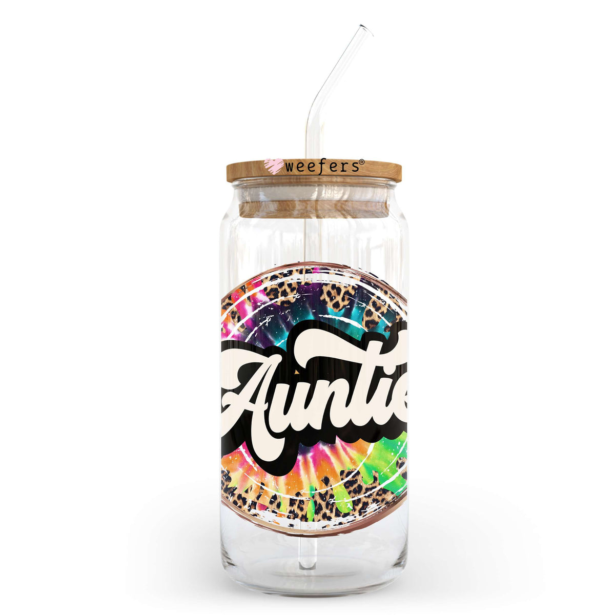 Auntie Tie Die 20oz Libbey Glass Can, 34oz Hip Sip, 40oz Tumbler, 24oz Cold Cup UV DTF or Sublimation Decal Transfer Weefers