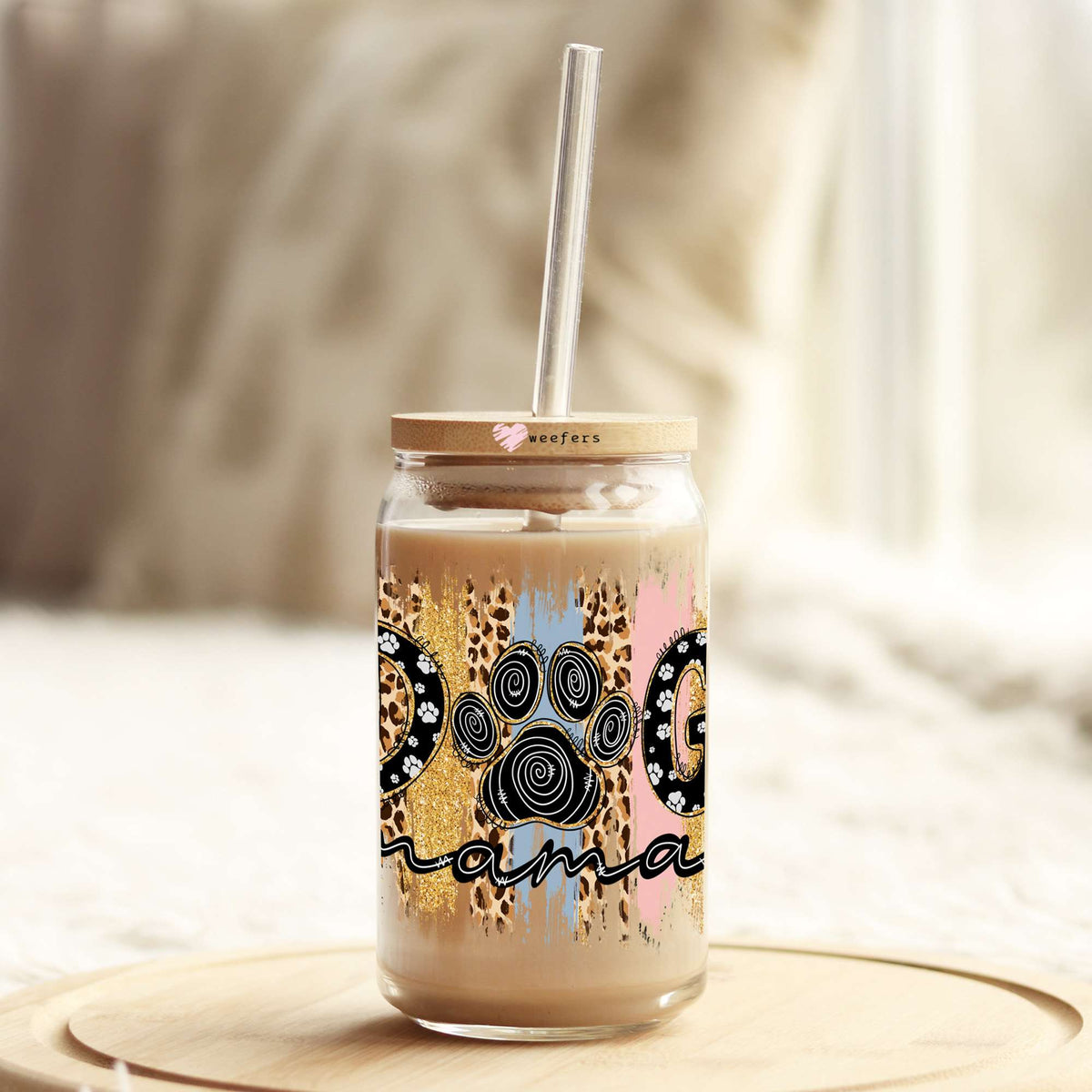 Dog Mama Paint Brush Strokes 16oz Libbey Glass Can UV DTF or Sublimation Wrap - Decal Weefers